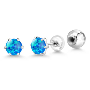 Blue Simulated Opal_Earrings in Platinum