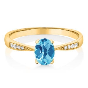 Swiss Blue Topaz-Checkerboard - November_5_Ring in 10K Yellow Gold