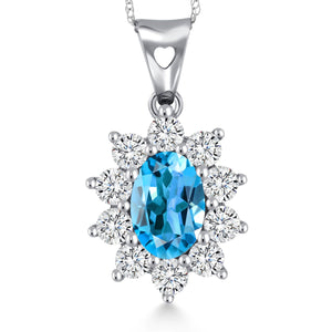 Swiss Blue Topaz - November_Pendant in 10K White Gold