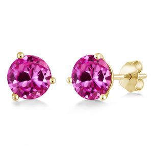 Pink Created Sapphire - September_14K Yellow Gold_Earrings in 14K Yellow Gold