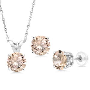 Morganite - October_Pendant Earrings Set in 14K White Gold