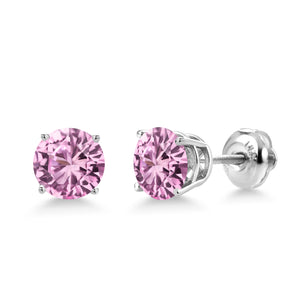 Pink Created Sapphire_Earrings in 14K White Gold
