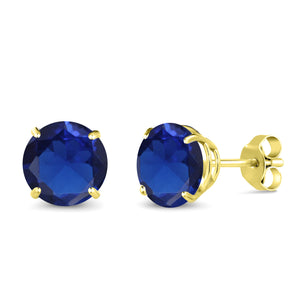 Blue Created Sapphire - September_Earrings in 14K Yellow Gold