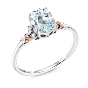Aquamarine - March_7_Ring in 925 Sterling Silver and 10K Rose Gold