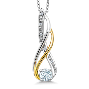 Aquamarine - March_Pendant in 925 Sterling Silver and 10K Yellow Gold