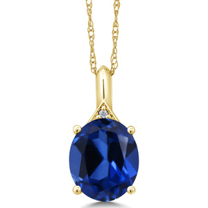 Blue Created Sapphire - September_Pendant in 14K Yellow Gold