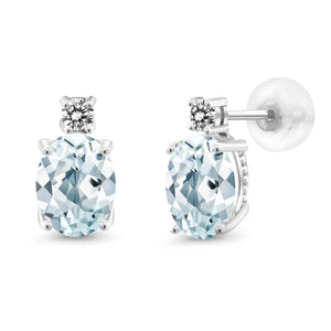 Aquamarine - March_Earrings in 14K White Gold