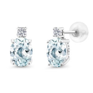 Aquamarine - March_Earrings in 14K White Gold
