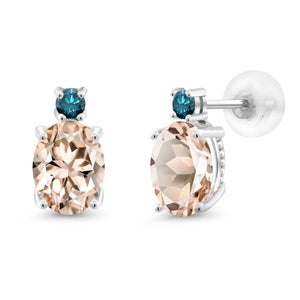 Peach and Blue_Earrings in 14K White Gold
