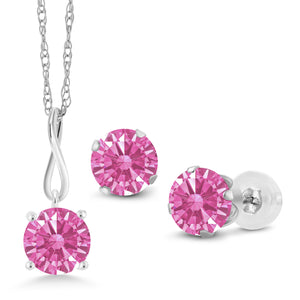 Pink Zirconia_Pendant Earrings Set in 10K White Gold