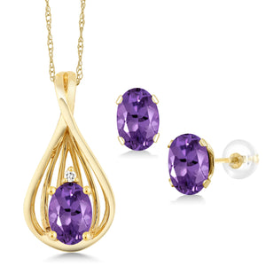 Amethyst - February_Pendant Earrings Set in 10K Yellow Gold