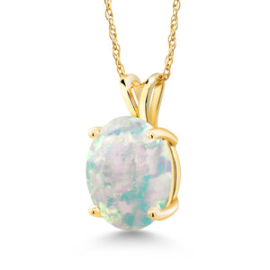 White Opal-Cabochon - October_Pendant in 14K Yellow Gold