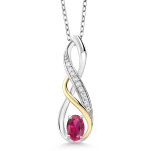 Created Ruby - July_Pendant in 925 Sterling Silver and 10K Yellow Gold
