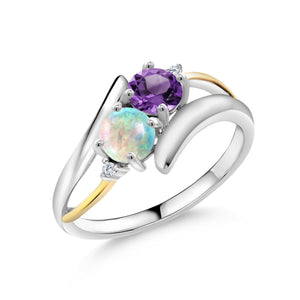 Amethyst - Opal and Lab Grown Diamond_7_Ring in 925 Sterling Silver and 10K Yellow Gold