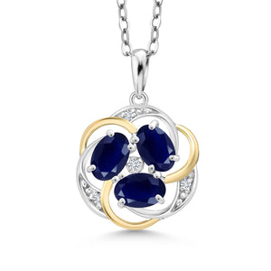 Sapphire and Lab Grown Diamond_Pendant in 925 Sterling Silver and 10K Yellow Gold