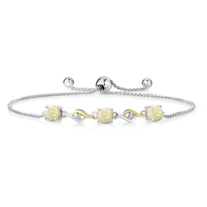 Ethiopian Opal-Cabochon - October_Bracelet in 925 Sterling Silver and 10K Yellow Gold