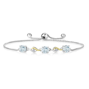 Aquamarine - March_Bracelet in 925 Sterling Silver and 10K Yellow Gold