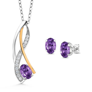 Amethyst - February_Pendant Earrings Set in 925 Sterling Silver and 10K Yellow Gold