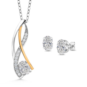 Pendant Earrings Set in 925 Sterling Silver and 10K Yellow Gold