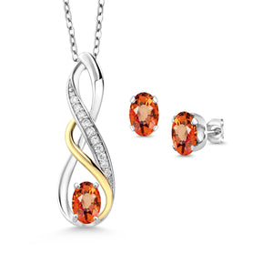 Pendant Earrings Set in 925 Sterling Silver and 10K Yellow Gold
