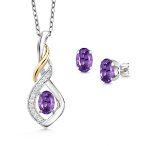 Amethyst - February_Pendant Earrings Set in 925 Sterling Silver and 10K Yellow Gold