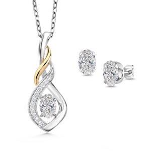 Pendant Earrings Set in 925 Sterling Silver and 10K Yellow Gold