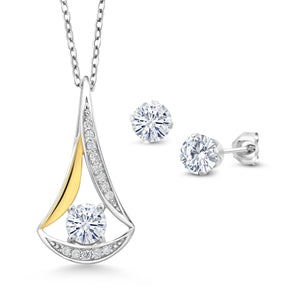 Pendant Earrings Set in 925 Sterling Silver and 10K Yellow Gold