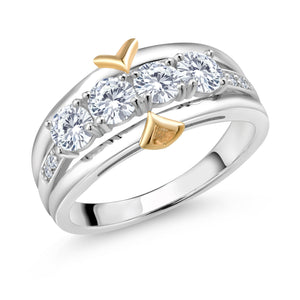 White Lab Grown Diamond - April_5_Ring in 925 Sterling Silver and 10K Yellow Gold