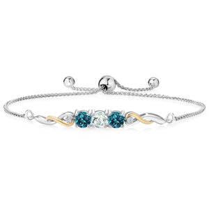 Aquamarine - March_Bracelet in 925 Sterling Silver and 10K Yellow Gold