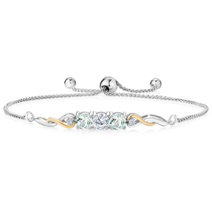 White Moissanite - April_Bracelet in 925 Sterling Silver and 10K Yellow Gold