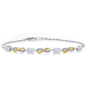 White Moissanite - April_Bracelet in 925 Sterling Silver and 10K Yellow Gold
