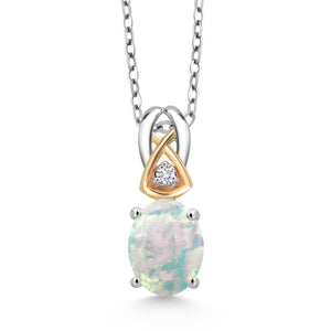 White Simulated Opal-Cabochon - October_Pendant in 925 Sterling Silver and 10K Yellow Gold