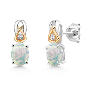 Opal - October_Earrings in 925 Sterling Silver and 10K Yellow Gold