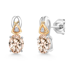 Morganite - October_Earrings in 925 Sterling Silver and 10K Yellow Gold