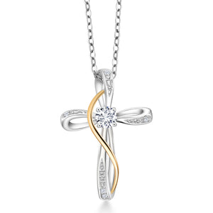 White Lab Grown Diamond_Pendant in 925 Sterling Silver and 10K Yellow Gold