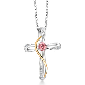 Pink Lab Grown Diamond_Pendant in 925 Sterling Silver and 10K Yellow Gold