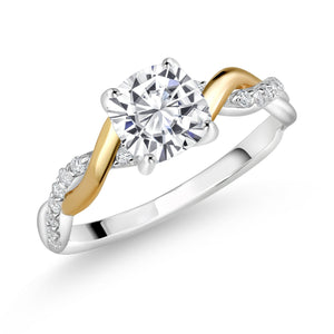 Moissanite - April_5_Ring in 925 Sterling Silver and 10K Yellow Gold