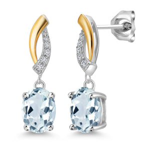 Aquamarine - March_Earrings in 925 Sterling Silver and 10K Yellow Gold