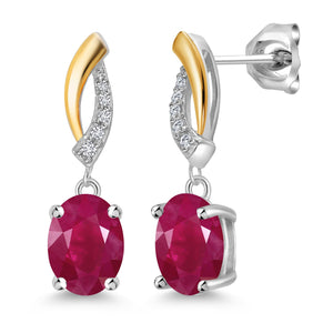 Ruby - July_Earrings in 925 Sterling Silver and 10K Yellow Gold