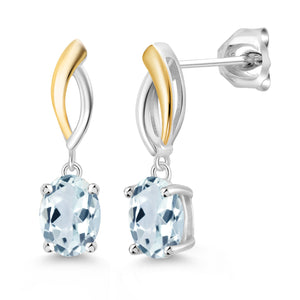 Aquamarine_Earrings in 925 Sterling Silver and 10K Yellow Gold