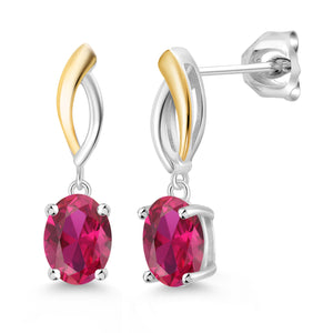 Created Ruby_Earrings in 925 Sterling Silver and 10K Yellow Gold