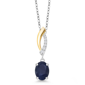 Sapphire and Lab Grown Diamond_Pendant in 925 Sterling Silver and 10K Yellow Gold