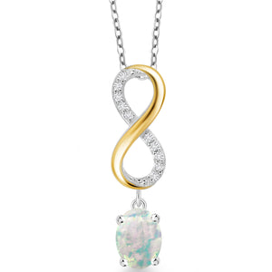 White Opal-Cabochon - October_Pendant in 925 Sterling Silver and 10K Yellow Gold