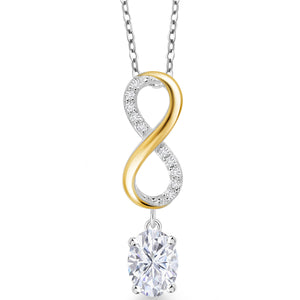 White Moissanite - April_Pendant in 925 Sterling Silver and 10K Yellow Gold