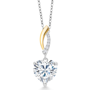 Moissanite and Lab Grown Diamond_Pendant in 925 Sterling Silver and 10K Yellow Gold