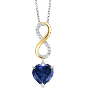 Blue Simulated Sapphire_Pendant in 925 Sterling Silver and 10K Yellow Gold