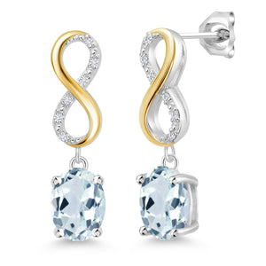 Aquamarine - March_Earrings in 925 Sterling Silver and 10K Yellow Gold