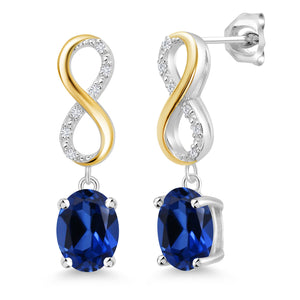 Blue Created Sapphire - September_Earrings in 925 Sterling Silver and 10K Yellow Gold