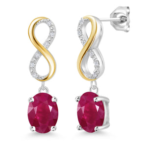 Ruby - July_Earrings in 925 Sterling Silver and 10K Yellow Gold