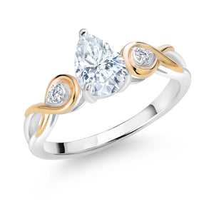 White Moissanite - April_6_Ring in 925 Sterling Silver and 10K Yellow Gold